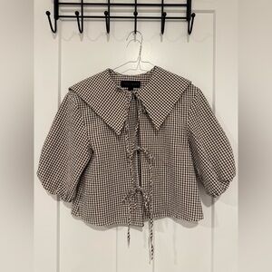 Zara Brown and White Checkered Blouse